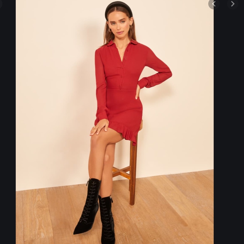 Reformation Lady Ruffle Hem Long Sleeve Minidress